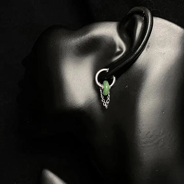 DAIIIBABYYY  -  New Titanium Steel Imitation Hetian Jade Removable Chain Earrings Women's Fashion Elegant Accessories Club Party Accessories